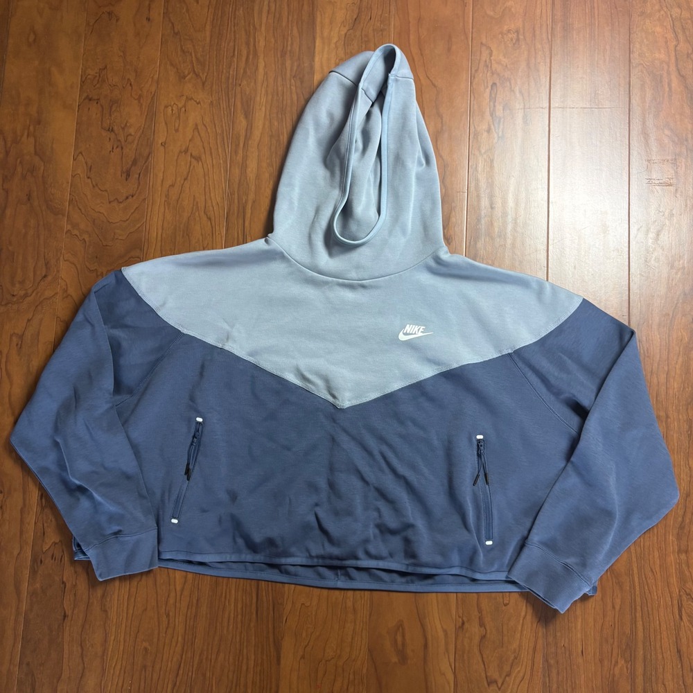 Nike Tech Fleece Cropped Hoodie Blue Colorblock Chevron Pullover XL